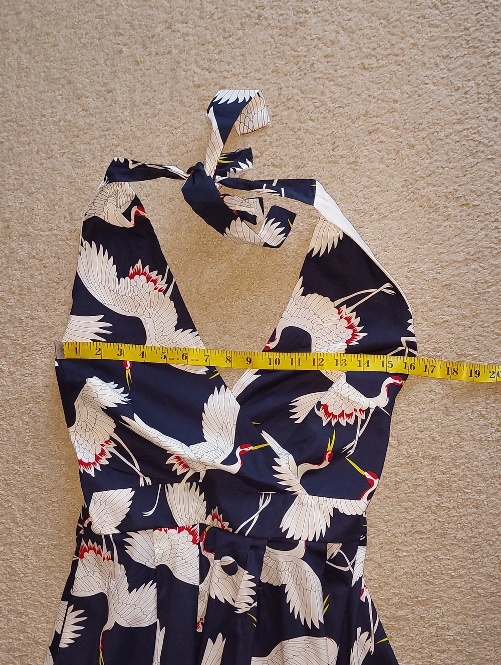 Unique Vintage Halter Crane Button Navy White Midi Dress Sz L - Picture 11 of 15